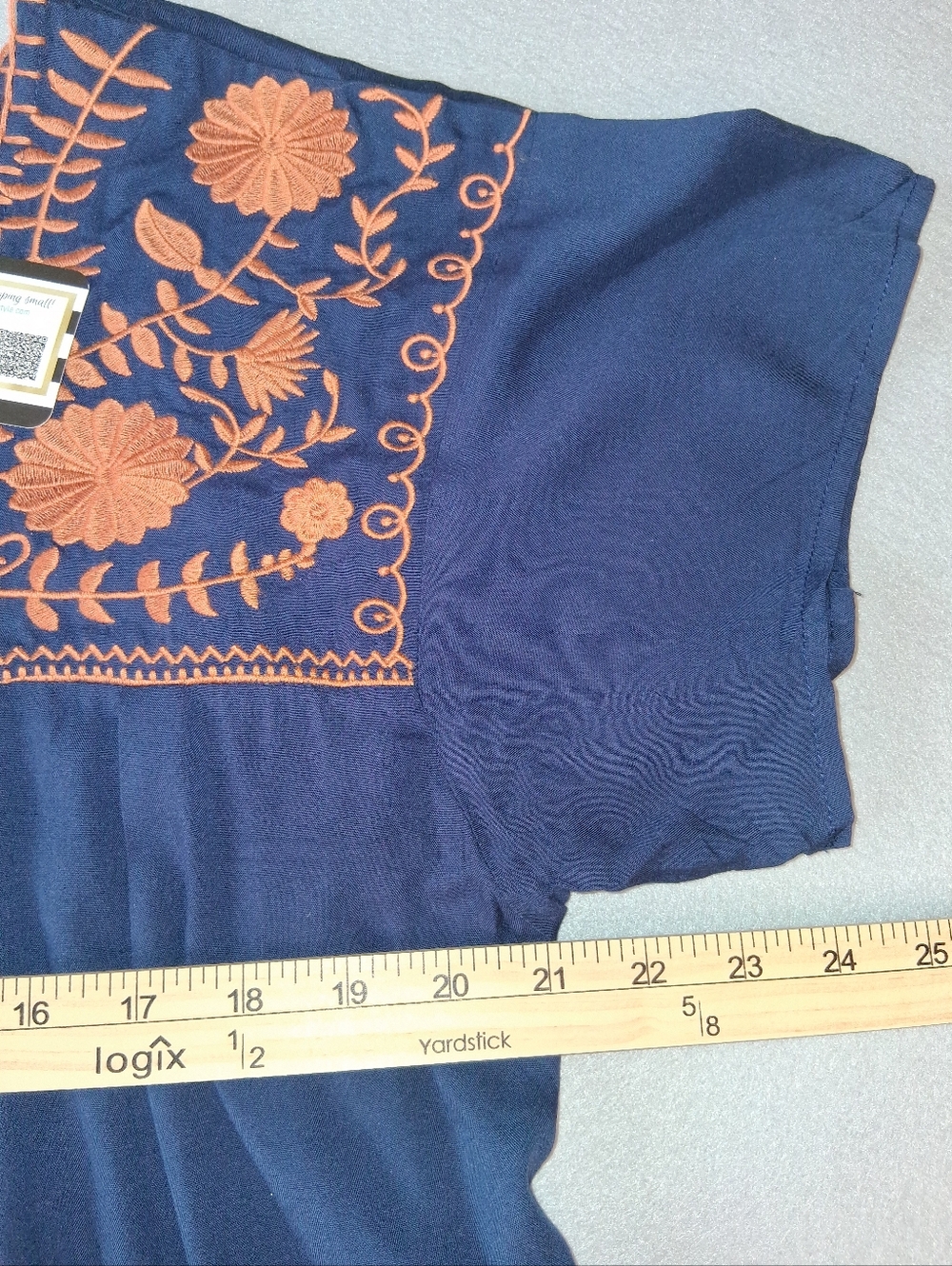 Embroidered Boho Blouse – Navy & Rust Floral (Size XL) NWOT - Picture 6 of 9